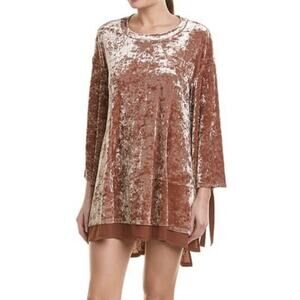 Hot As Hell HAH Phat City Crushed Velvet Bell Sleeve Mini Dress Tunic Pink Small